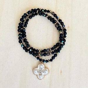 Stretchy Gothic Victorian Wrap Bracelet w/ Gold Hematite & Bran Stones